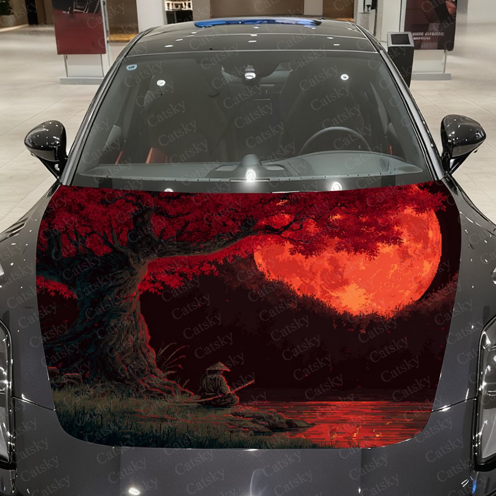Car Accessories Gift Ideas - Stiker Kap Mobil Red Night Moon